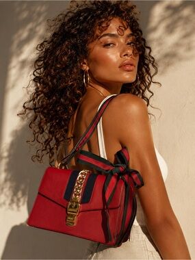 GUCCI Authentic Red Leather Sylvie Shoulder Bag